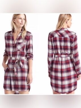 GAP + Pendleton Plaid Shirt Dress with Belt Large Patriotic Long Sleeve